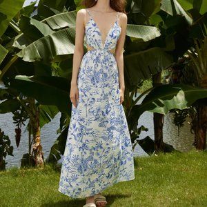 Floral Open Back Max Dress - Blue XS